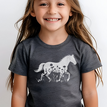 Flower Horse Child T Shirt - Dark Heather